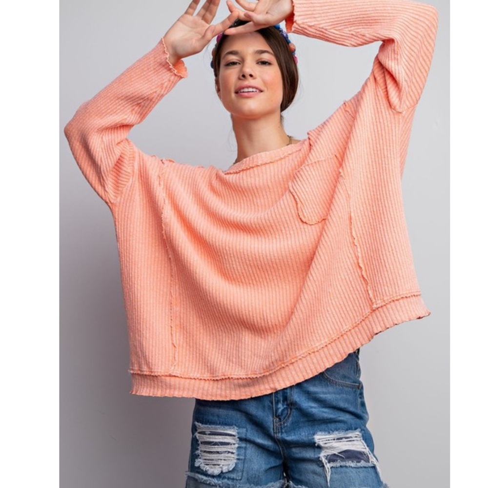 NWT Textured ribbed knit mineral washed too in pomelo
